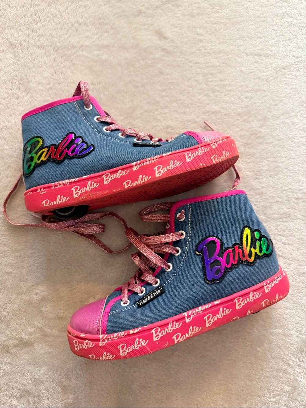 Barbie Denim High-Top Sneakers in Pink & Blue